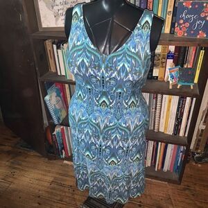 Athleta blue artsy v-neck soft Athleisure knit M skater dress